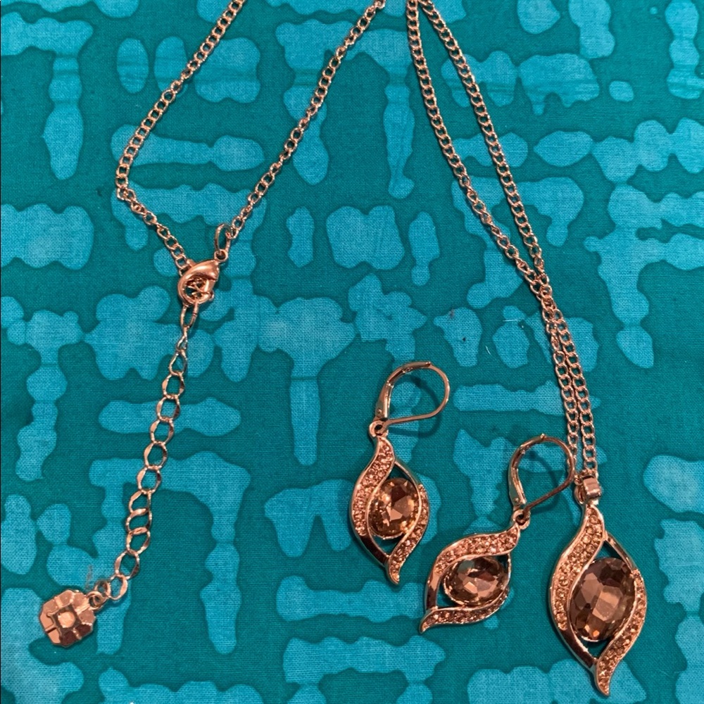 Monet Brown Gold Tone Necklace and Earring Set
